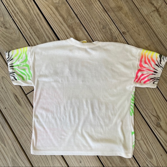 Vintage neon animal print zebra glitter tee M 80s - Picture 5 of 8